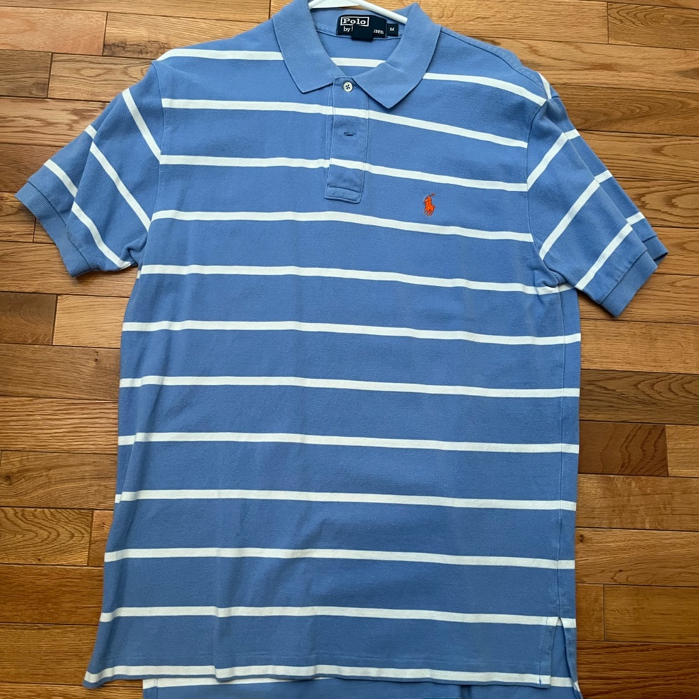 Powder blue striped polo by Ralph Lauren